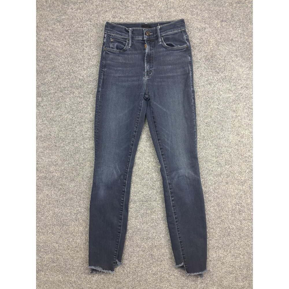Mother Jeans Womens 24 Dark Wash The Stunner Zip Two Step Fray Skinny Raw Hem